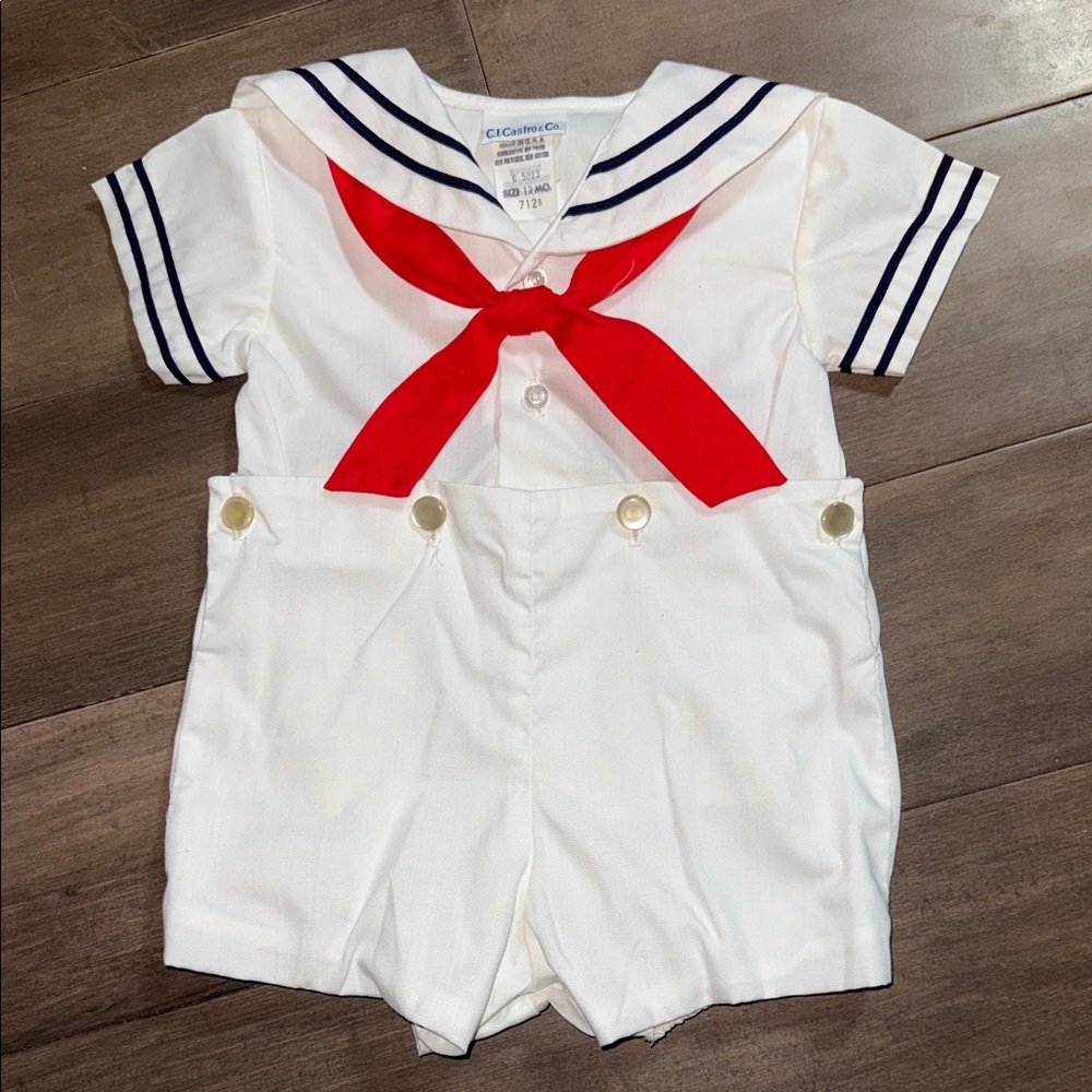 VTG C.I. Castro & Co. Baby Boy Sailor Nautical Romper Outfit - Size 12M